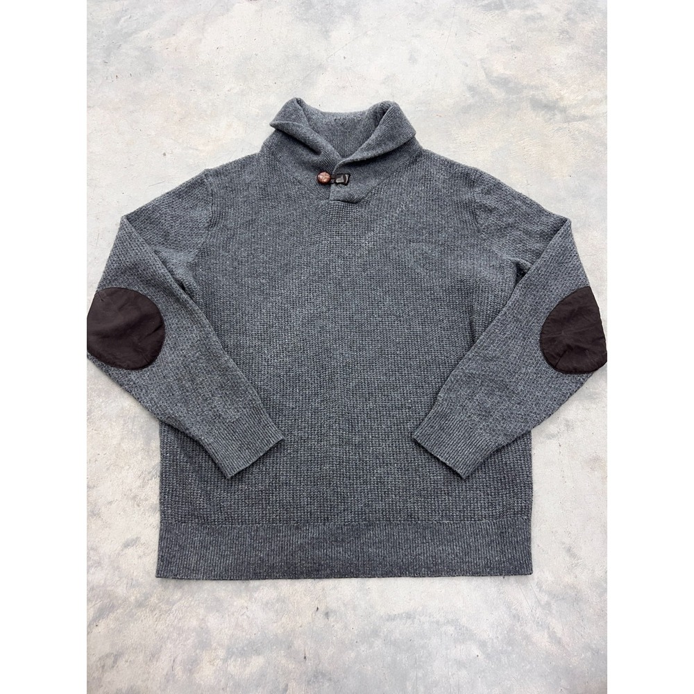 Hart Schaffner Marx Sweater Mens Large Gray Wool Blend Ribbed Knit Long Sleeve